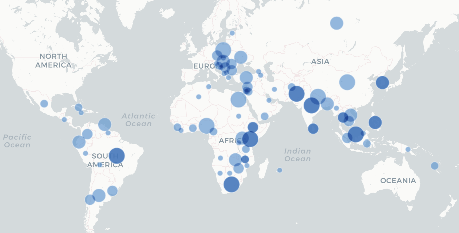 A heat map showing areas where fellows come from around the world
